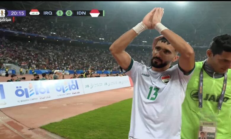 مهاجم منتخب العراق بشار رسن يسجل في مرمى إندونيسيا بتصفيات كأس العالم 2026