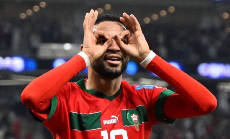 احتفال لاعب منتخب المغرب (يوسف النصيري)