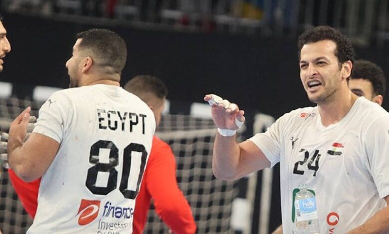 لقطة من مباراة مصر وهولندافي الدوري الذهبي لكرة اليد
