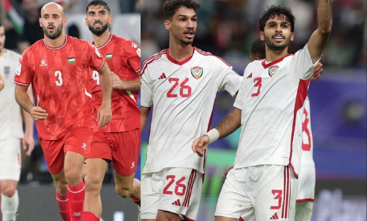 صورة للاعبي منتخبي الإمارات وفلسطين