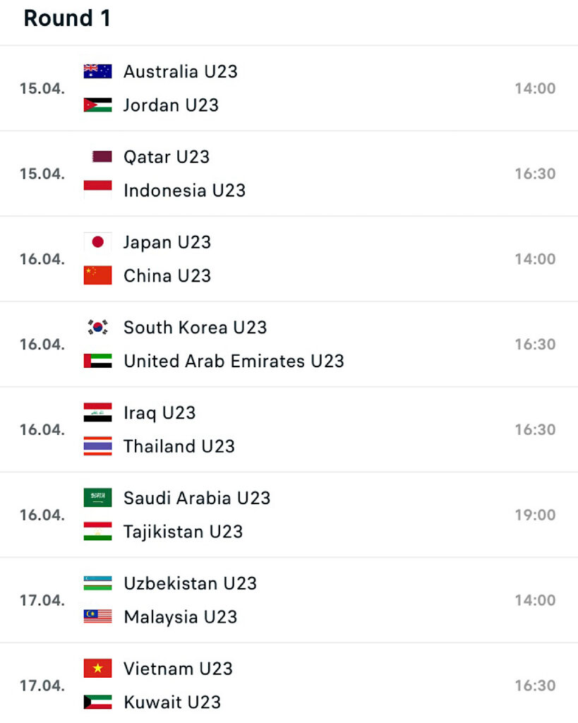 جدول مواعيد مباريات كأس آسيا تحت 23 سنة المؤهلة للاولمبياد - اكسترا